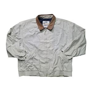 Towne by London Fog Khaki Jacket with Brown Collar Full‑Zip Mens Large